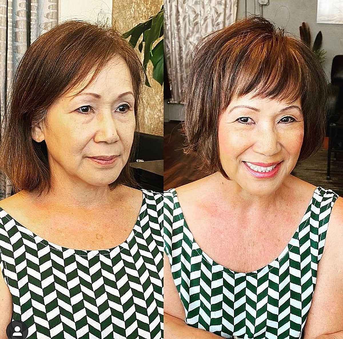 simple bob with bangs for older women 60 and up