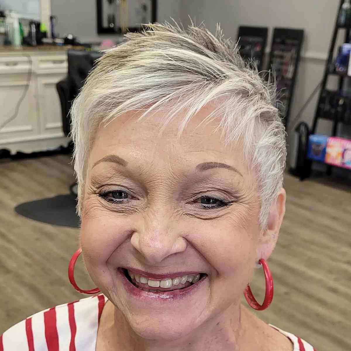 stylish piece y pixie for ladies over sixty with thin hair