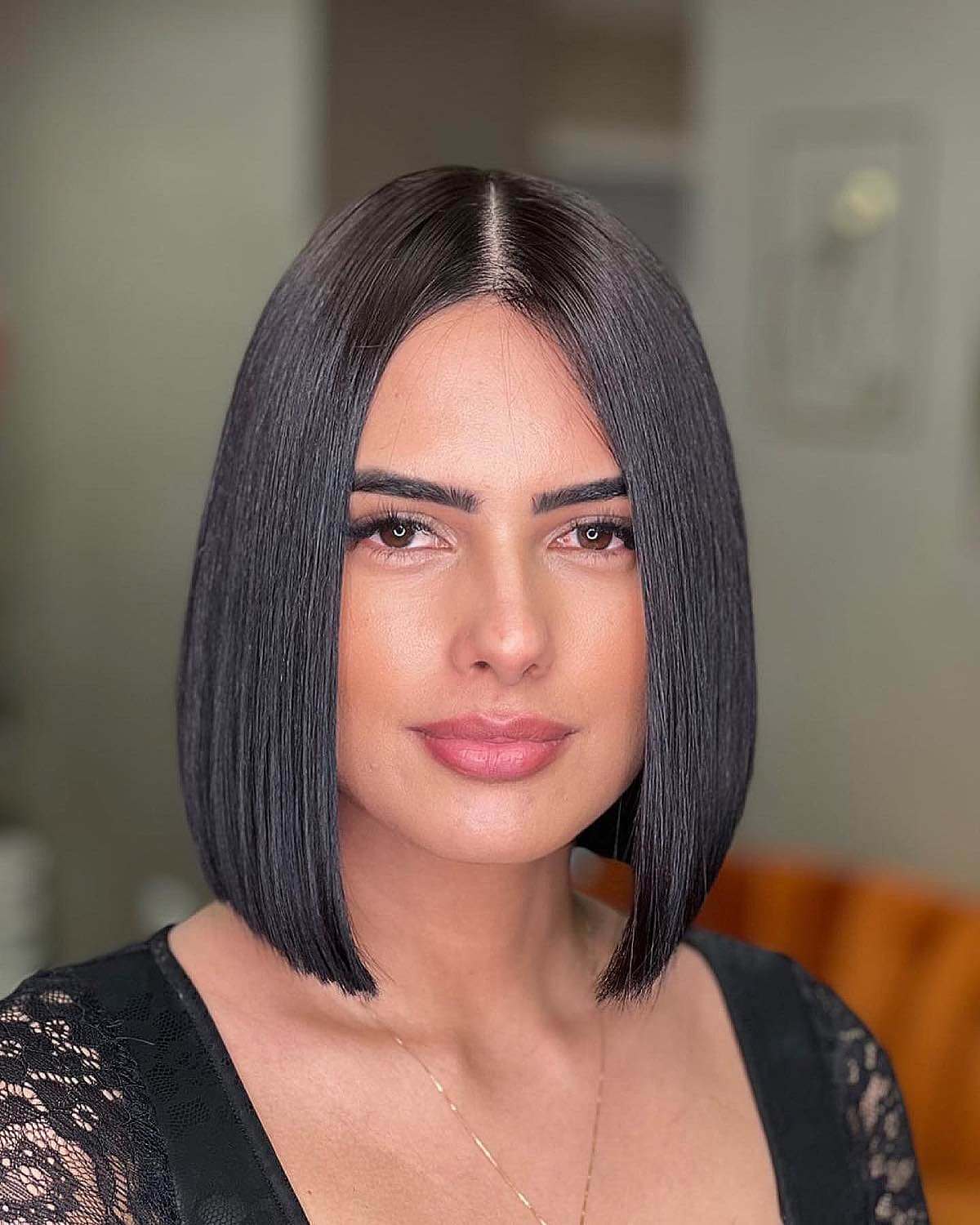 super straight brown mid length bob