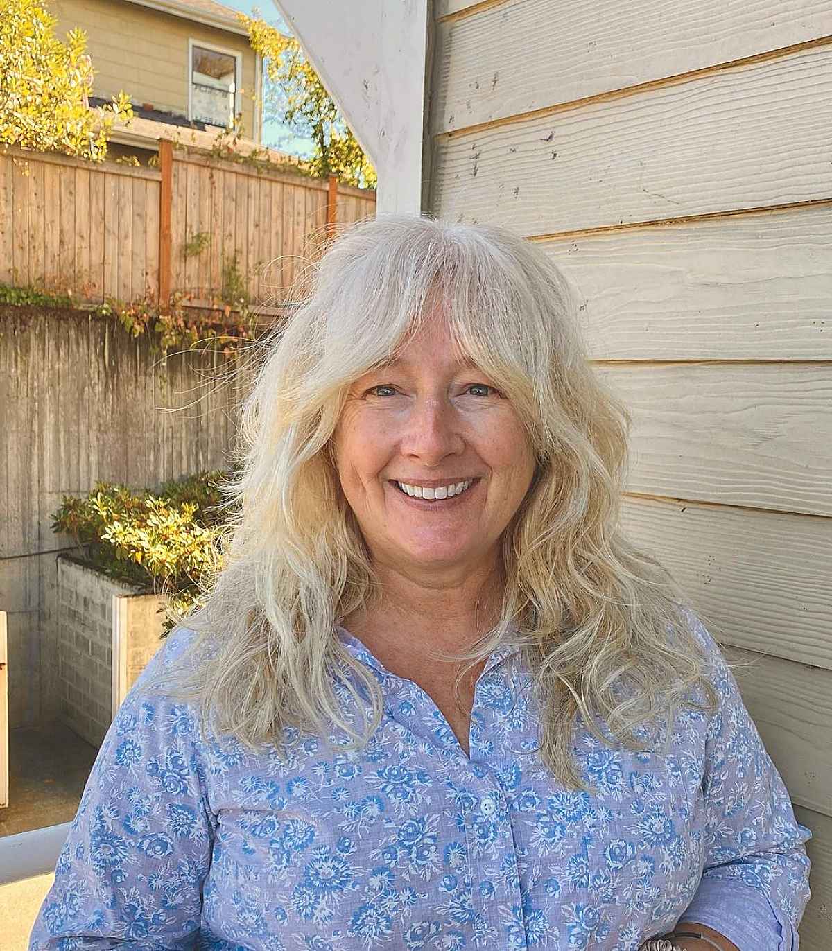 textured shag with a long curtain fringe for ladies over 60