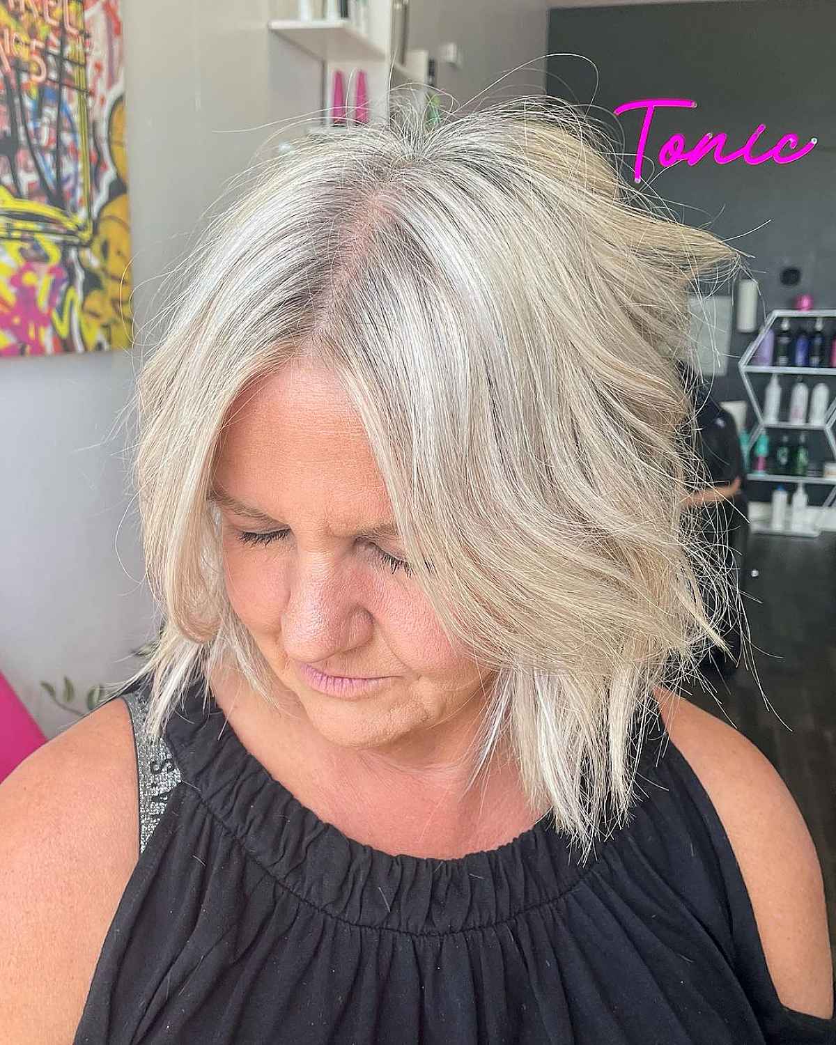 youthful bob with layers for women in their 60s