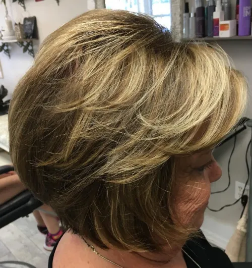 Bronde Feathered Bob for Older Women