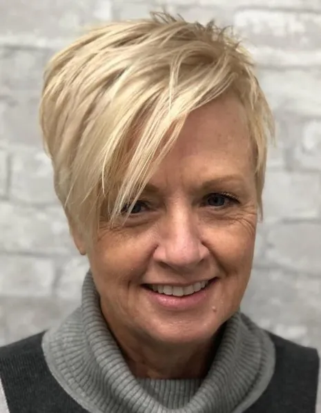 Choppy Blonde Pixie with Long Side Bangs