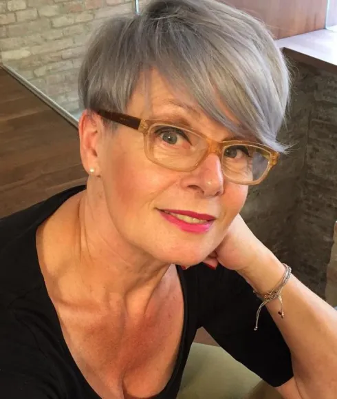 Cropped Gray Pixie with Swoopy Bangs
