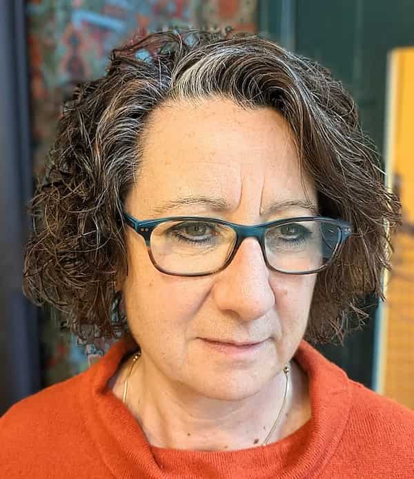 Curly Bob Cut With White Streaks