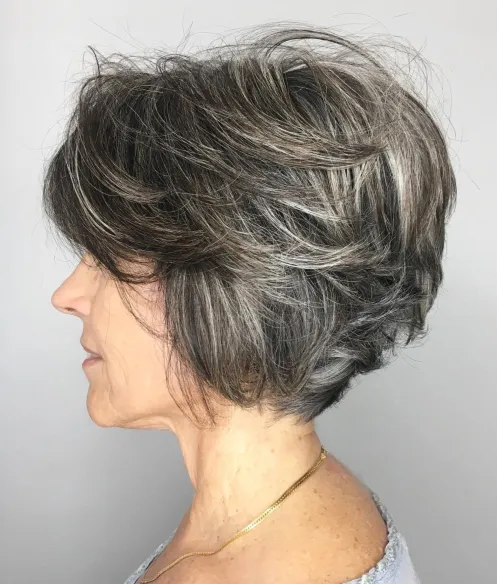 Layered Tousled Salt and Pepper Bob