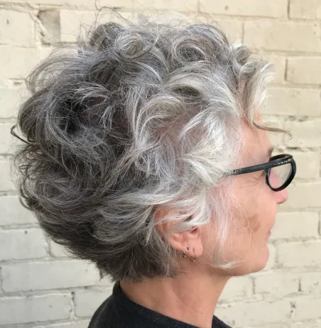 Long Curly Salt and Pepper Pixie