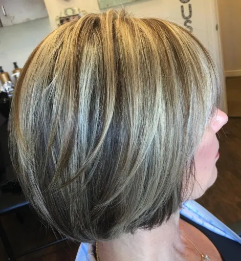 One Length Balayage Bob with Bangs