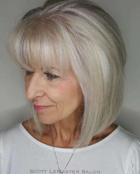 Sleek Lob with Eyebrow Skimming Bangs