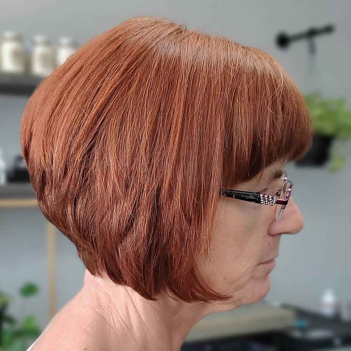 angled bob with stacked layers for women past 60