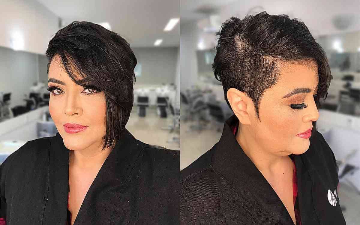 asymmetrical lob with side swept fringe for ladies 50 and over