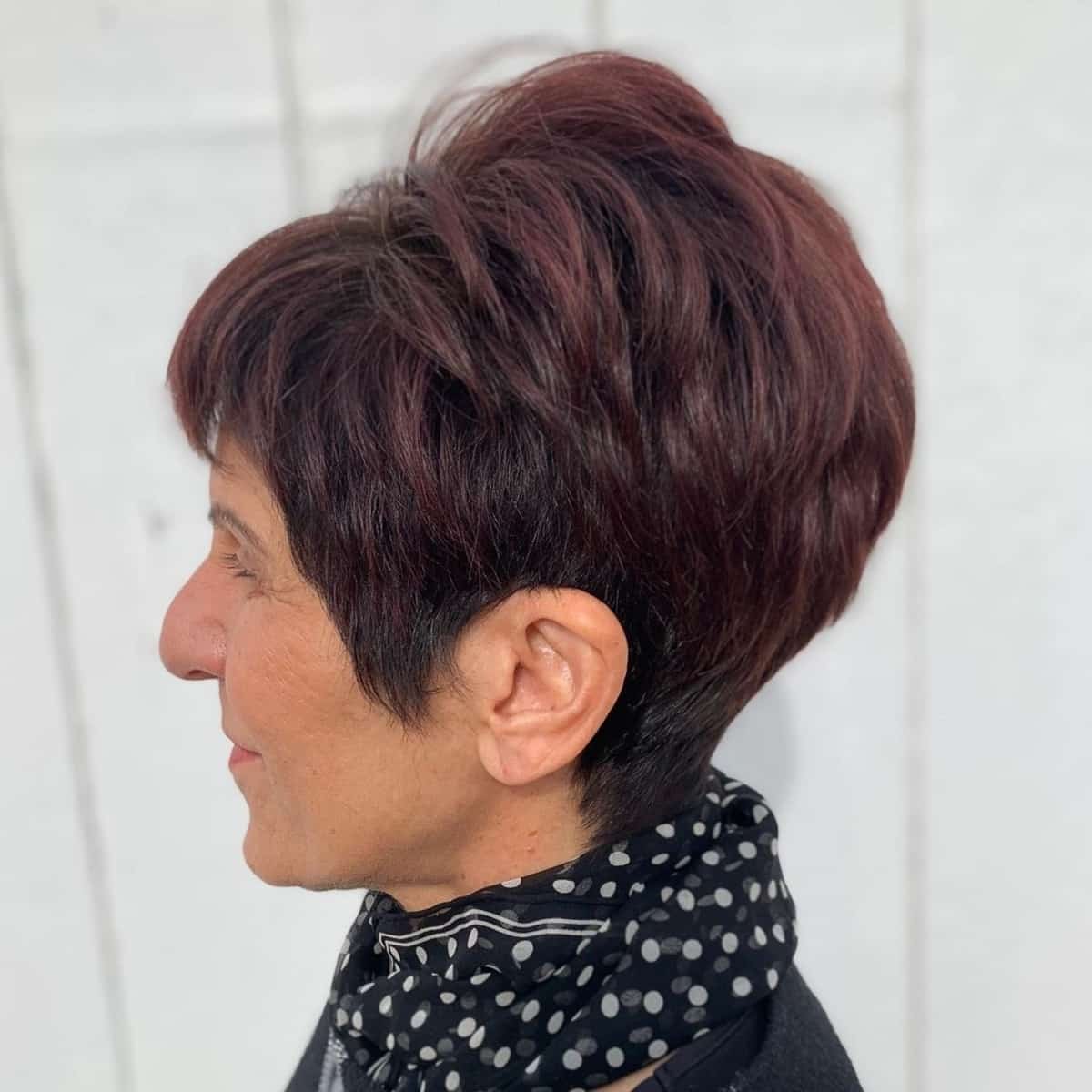 auburn and burgundy color blend for an eldery lady