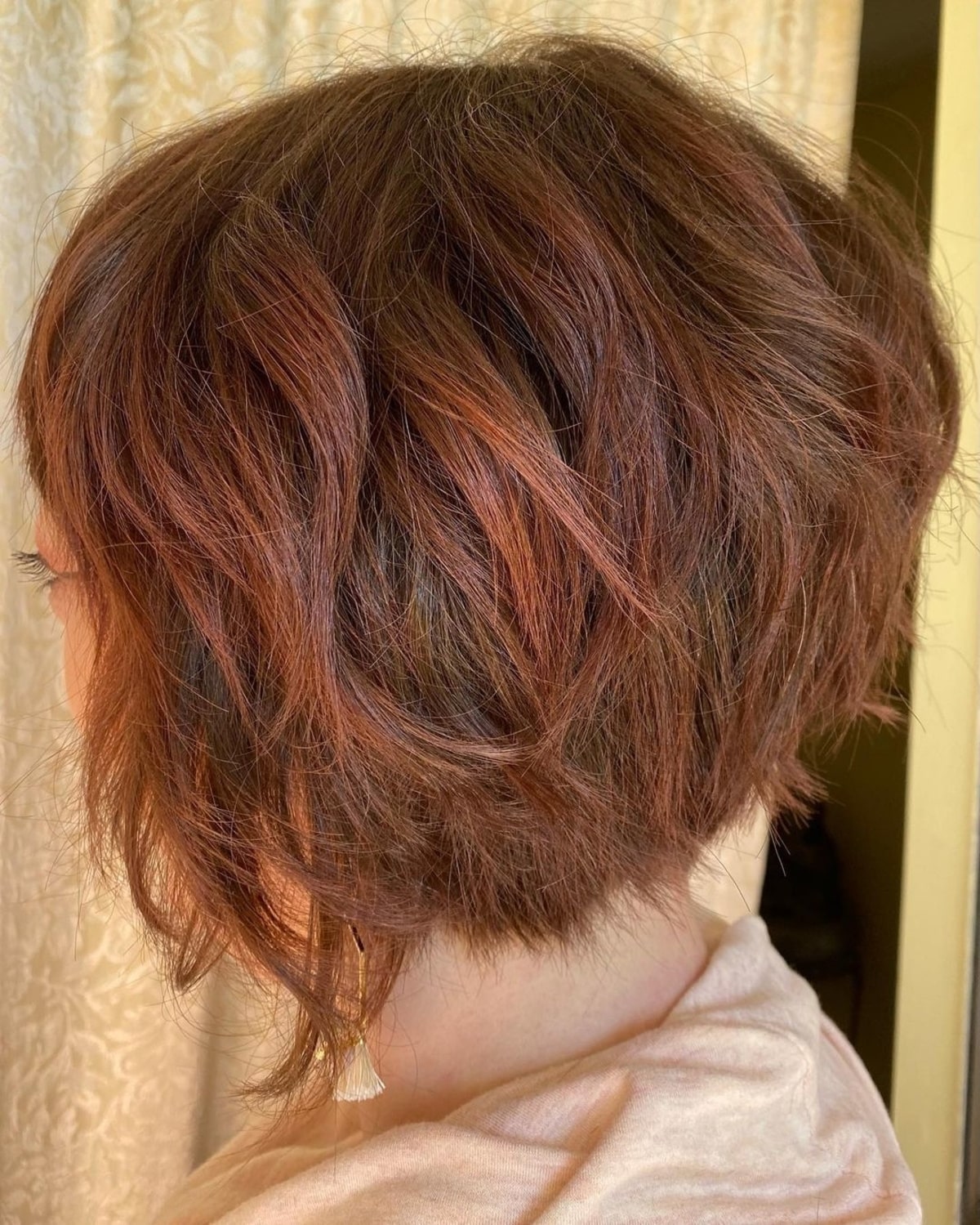 auburn bob with layers for volume for women 50