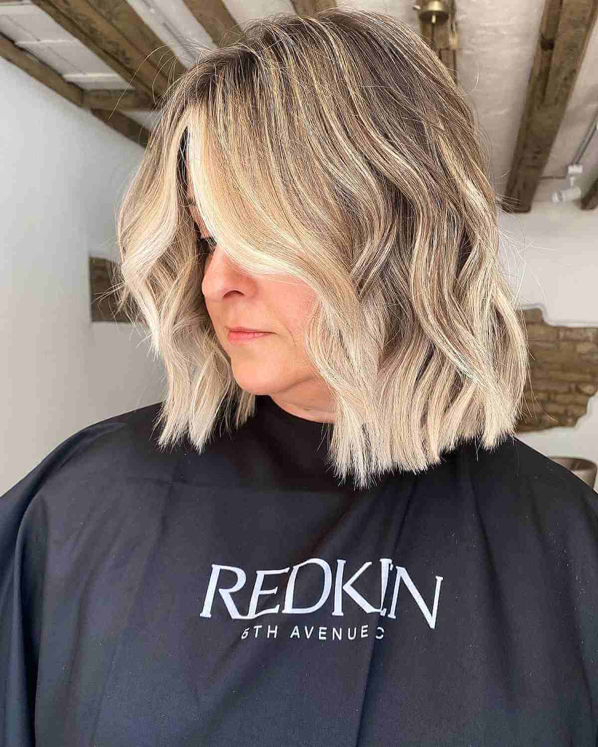 beach wavy blunt bob with money pieces