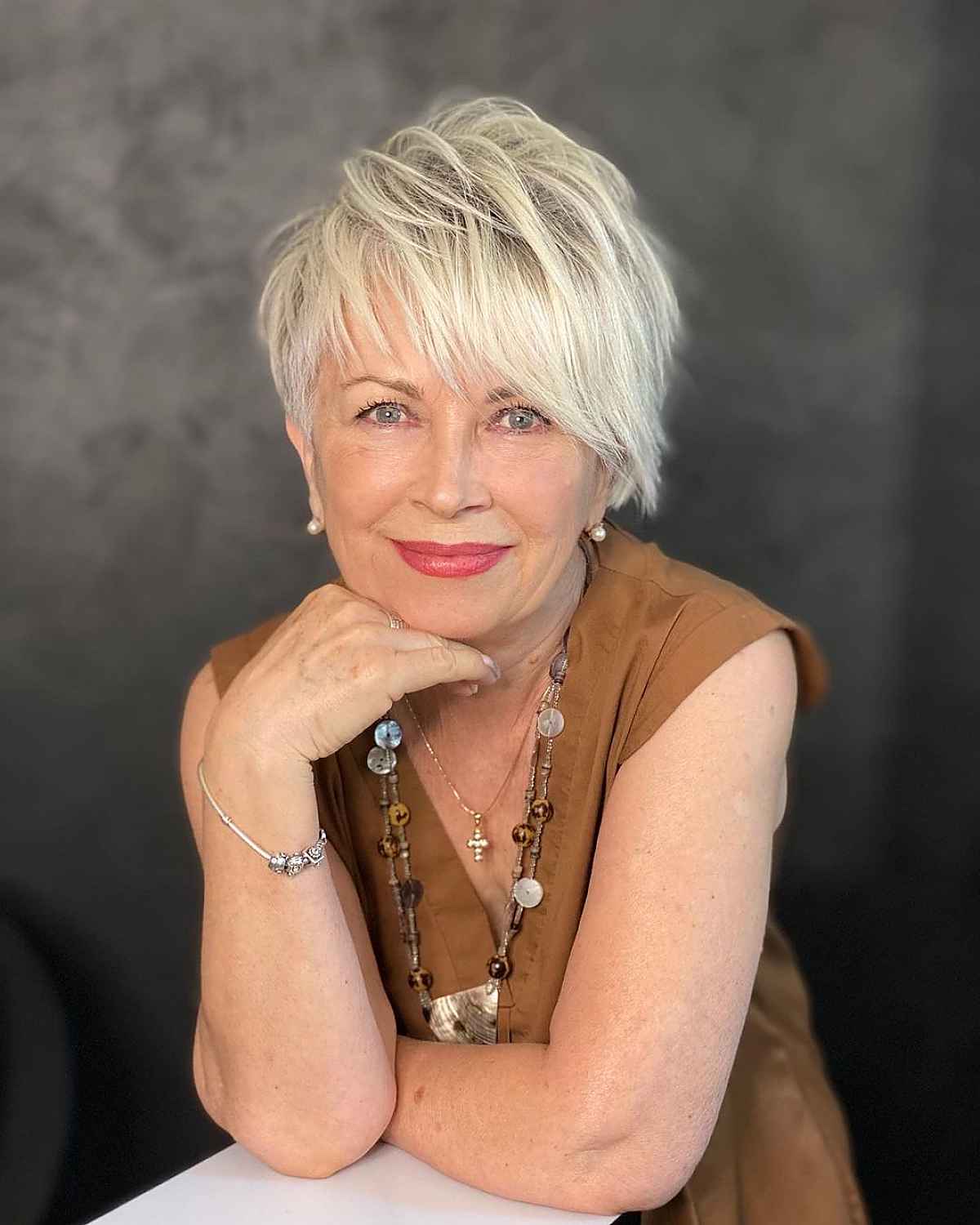 beautiful angled bob hairstyle for older women
