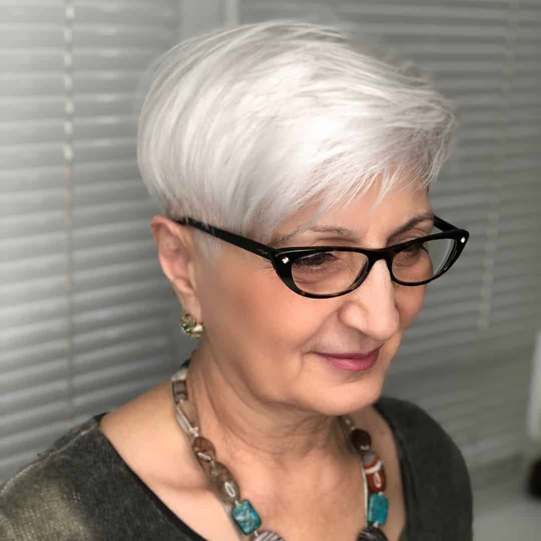 best pixie cut for older women with glasses