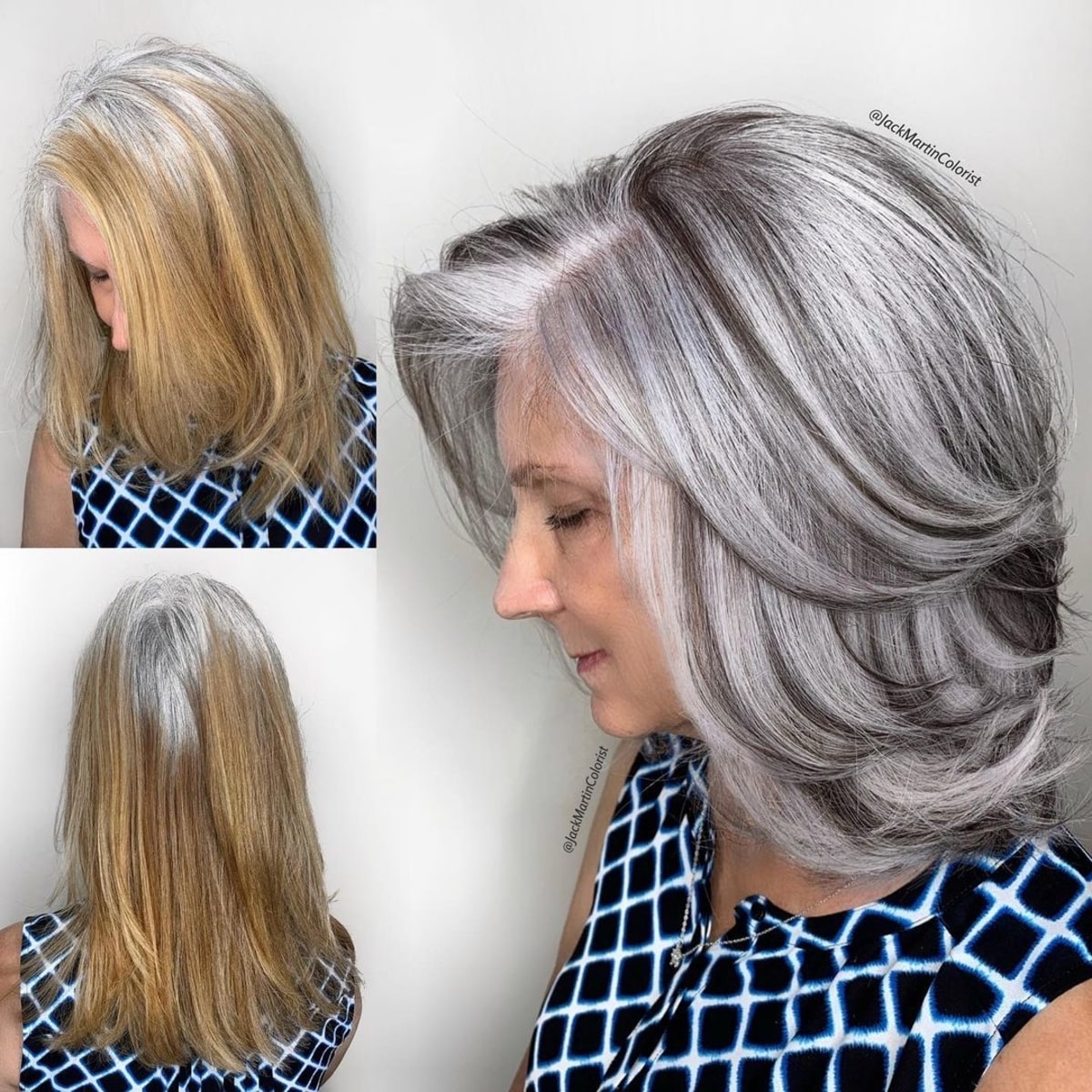 black and silver balayage for senior ladies