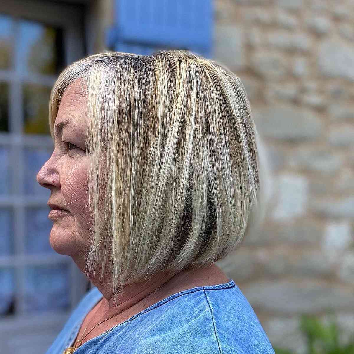 blonde balayage bob for ladies over 60 with fuller figure