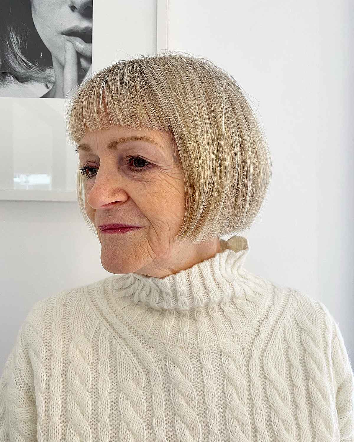 blonde french bob with fringe for ladies 70 and up