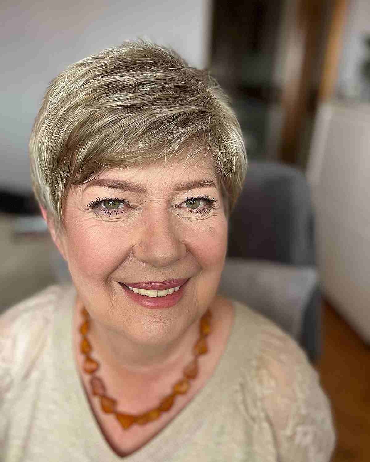 blonde pixie cut with layers for 60 year olds with round faces