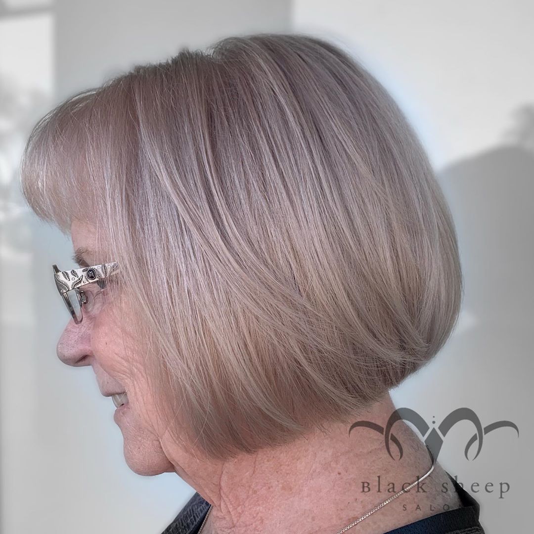 bob haircut with bangs for women over 70 with glasses