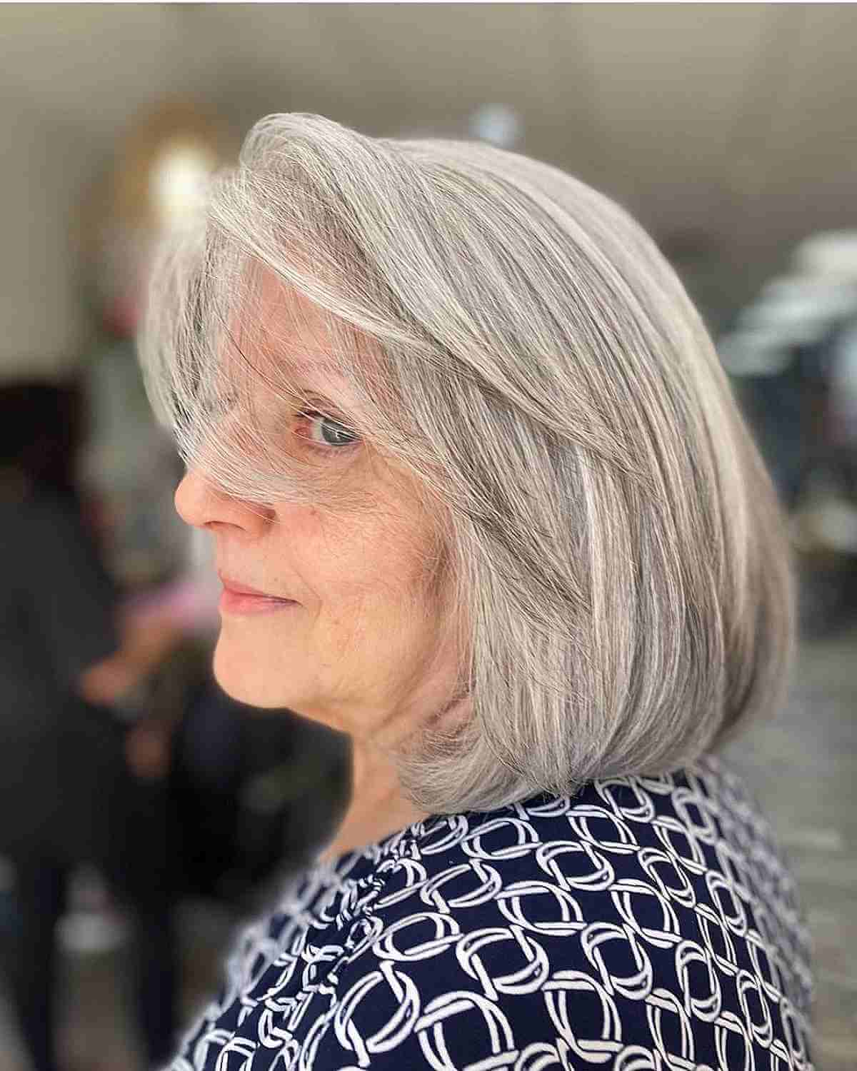 bob with side bangs and salt and pepper hair color for 70 year olds