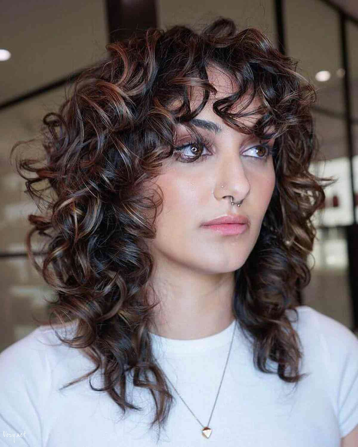 bouncy brunette curly shag