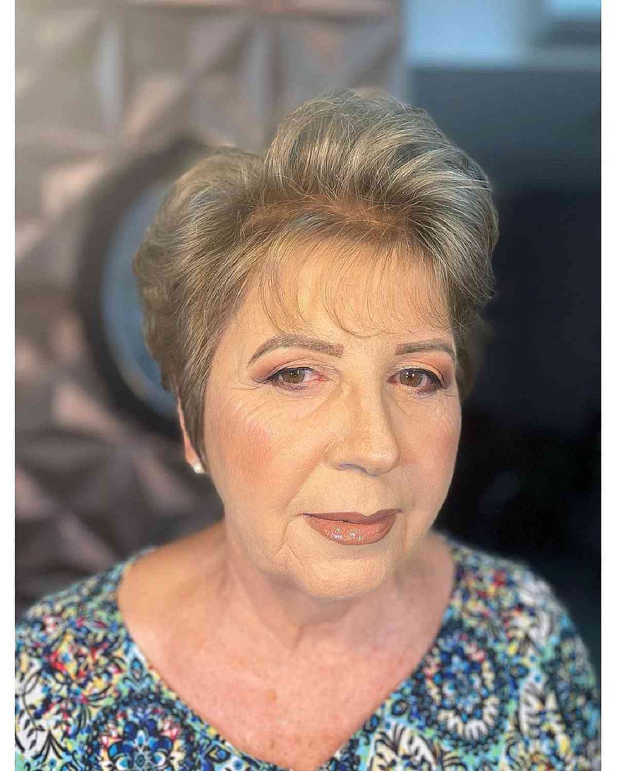 brushed back short crop for plus size women over sixties with fine hair