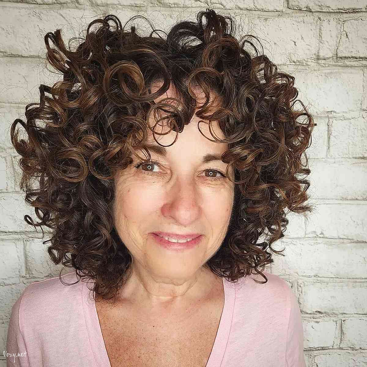 chic curly neck length layers