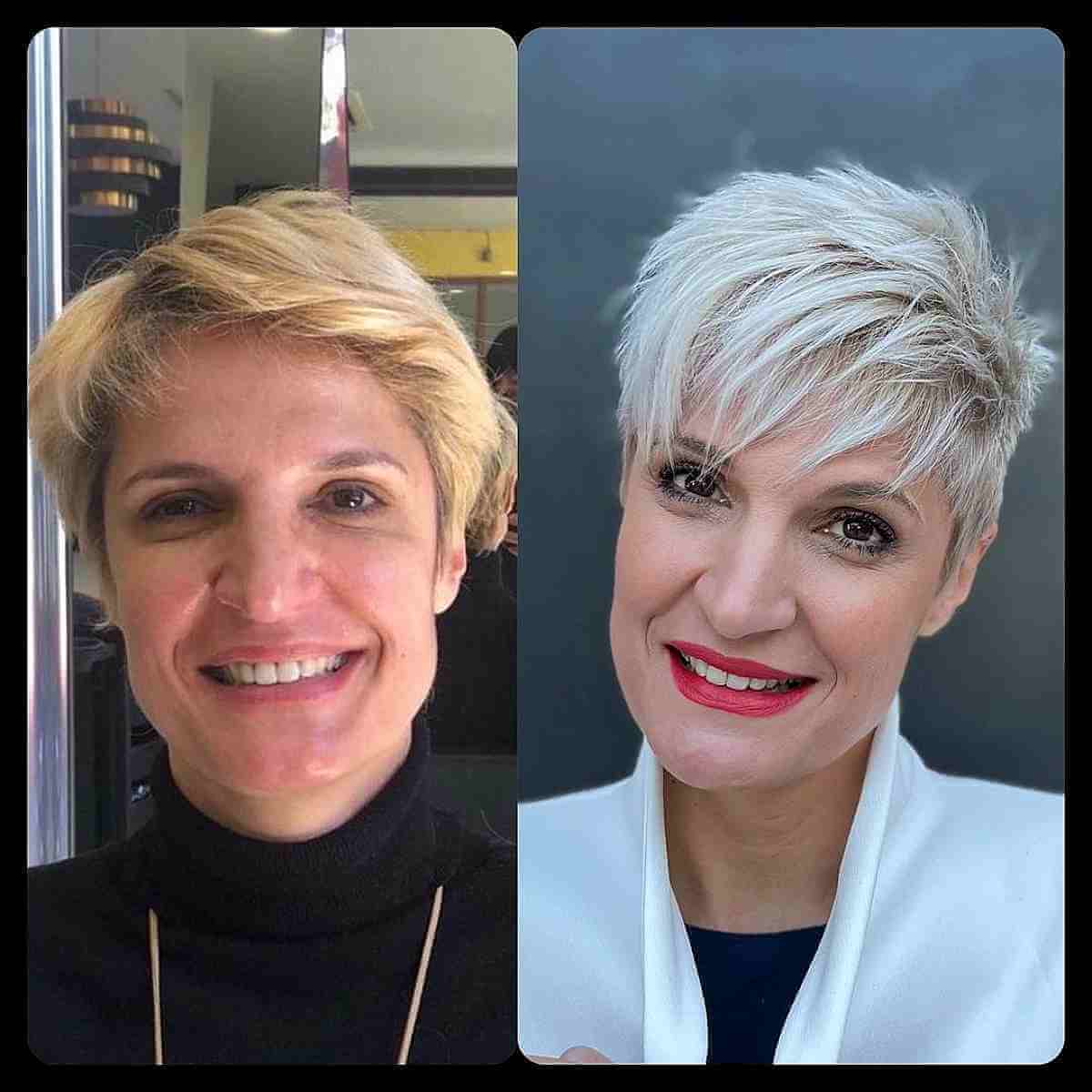 chic short pixie cut with wispy fringe for ladies 50 and over