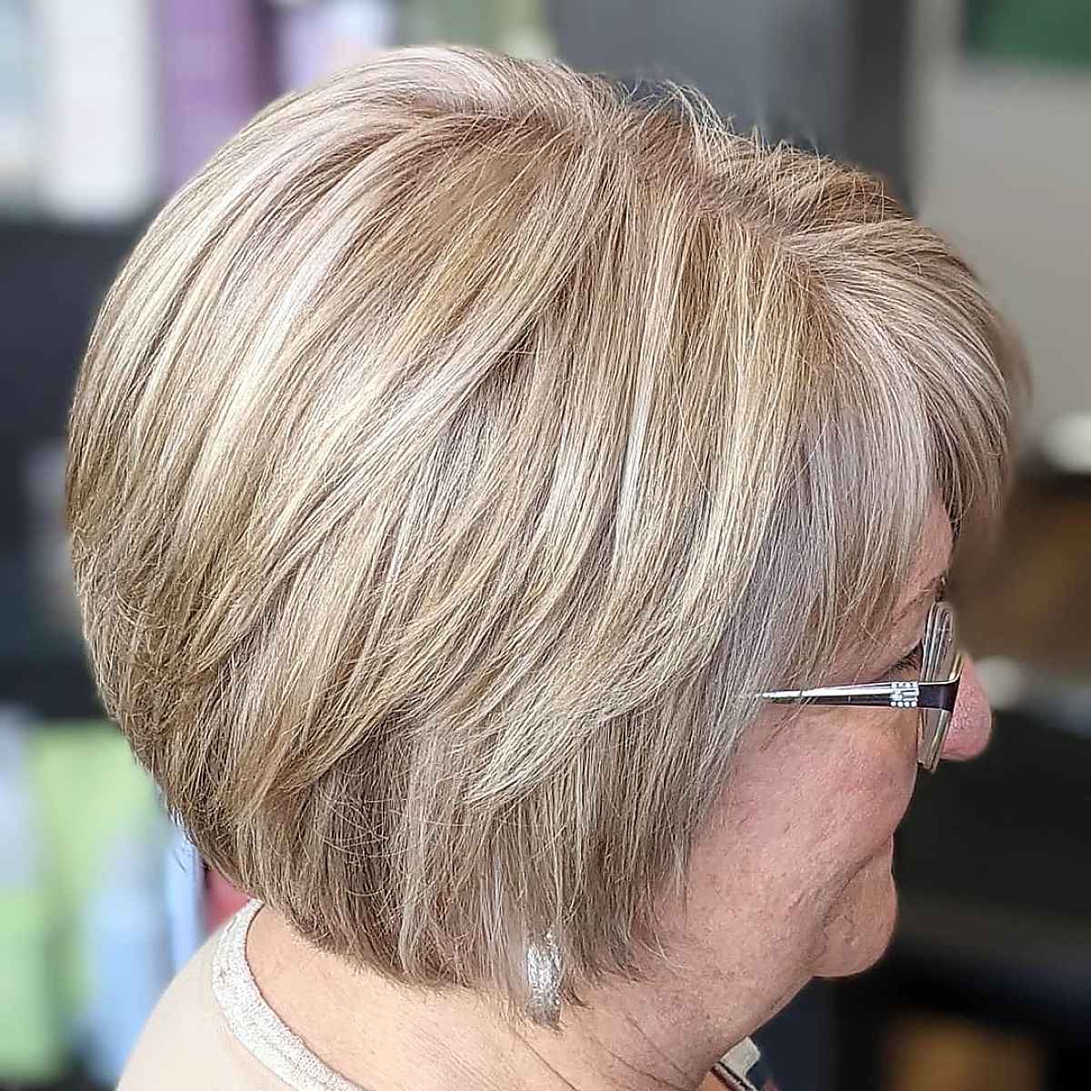 chin length blonde bob for older women