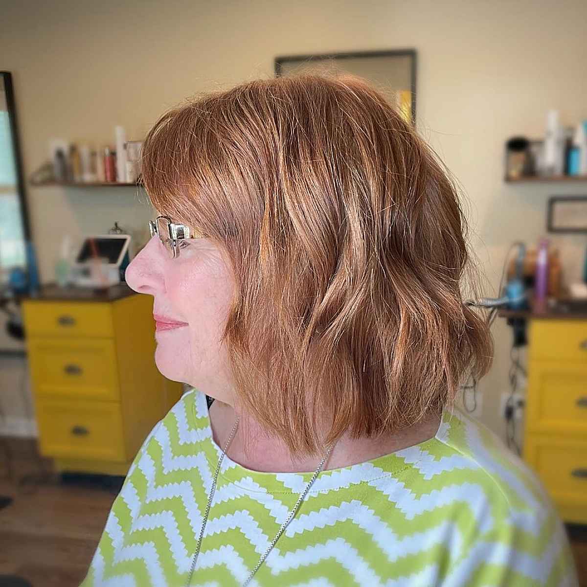 choppy bob for women over 60 with glasses