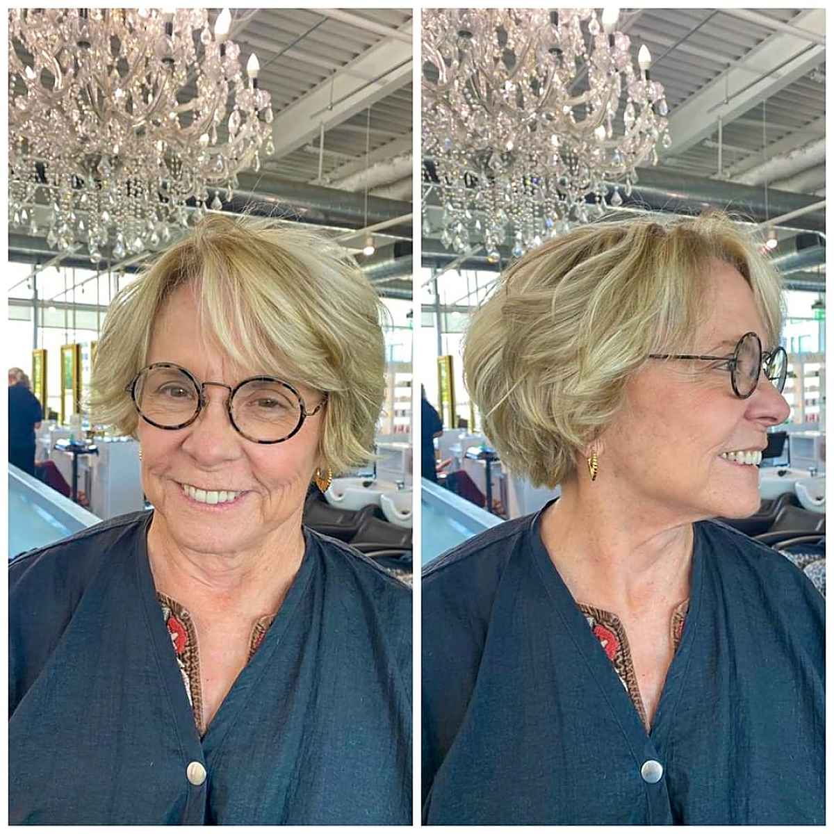choppy bob with side bangs for a lady in her 60s