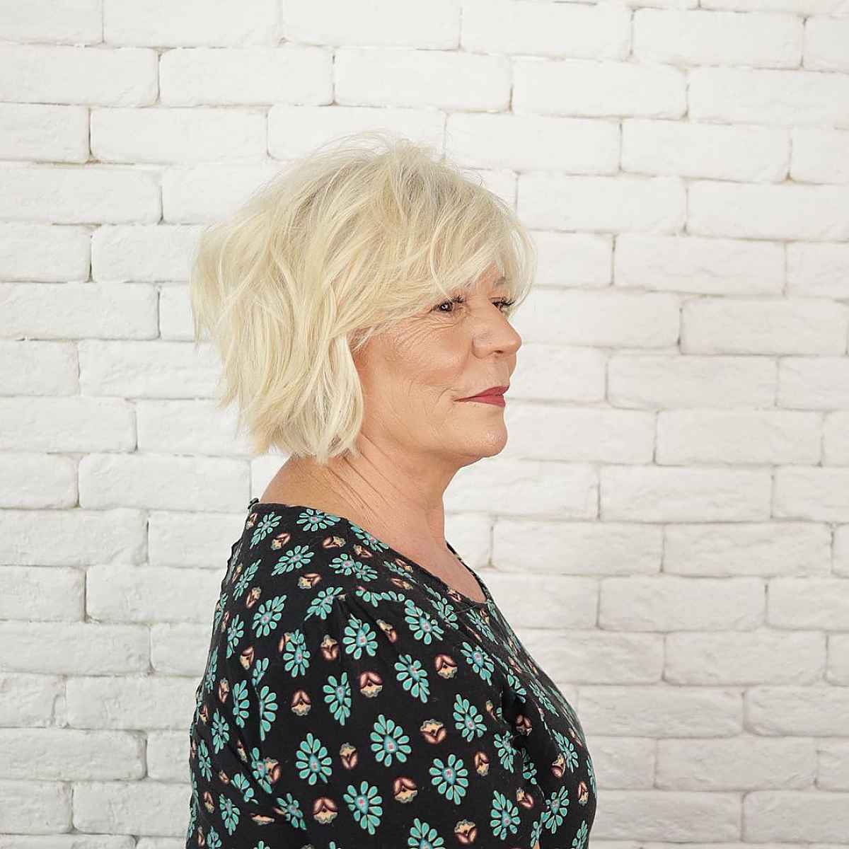 choppy bob with side bangs for older women over sixty