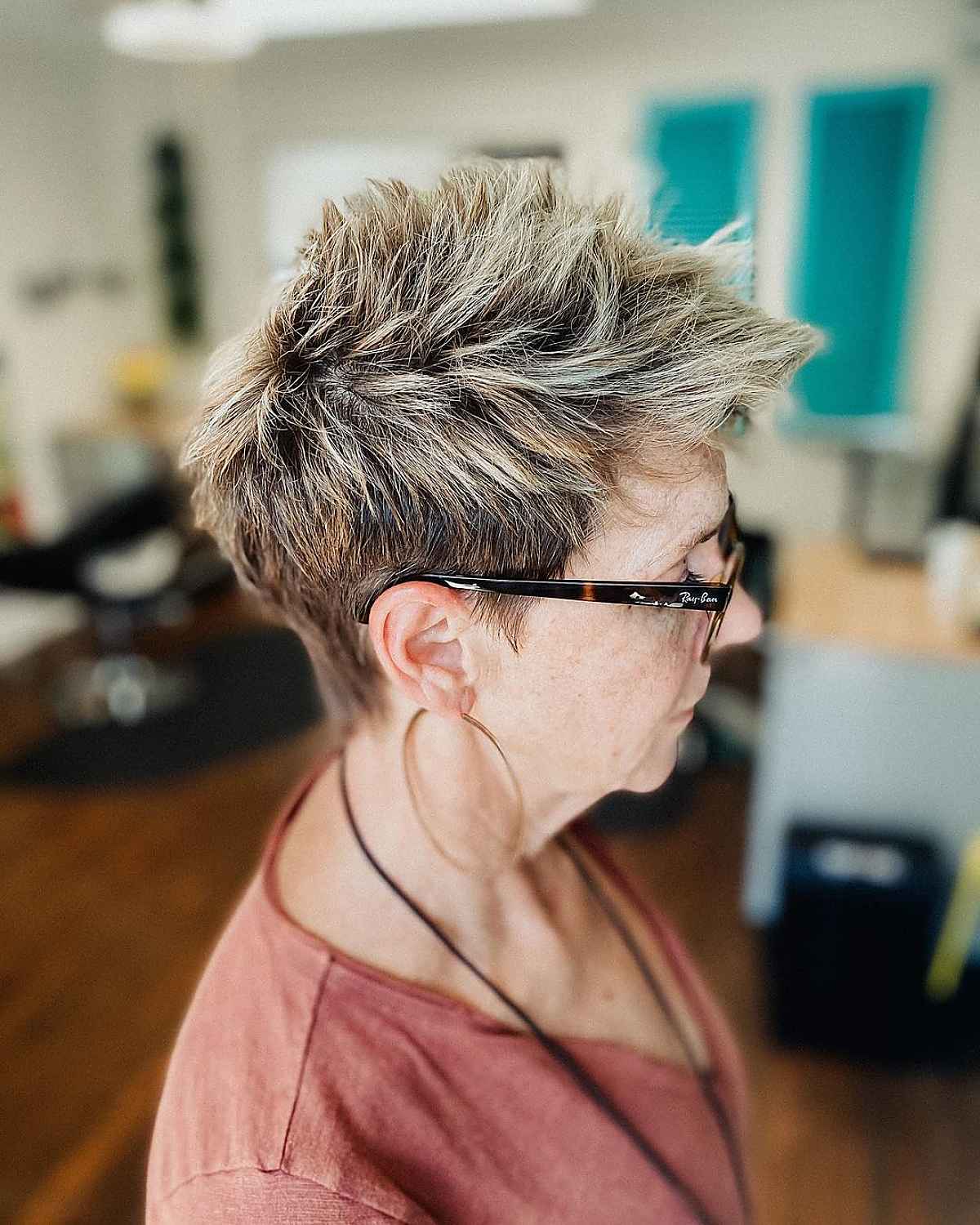 classic spiked pixie for mature women with glasses