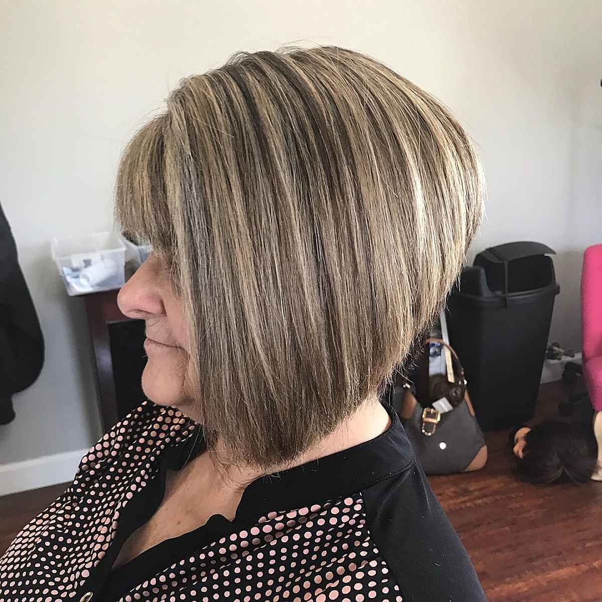 collarbone length angled bob for ladies over sixty