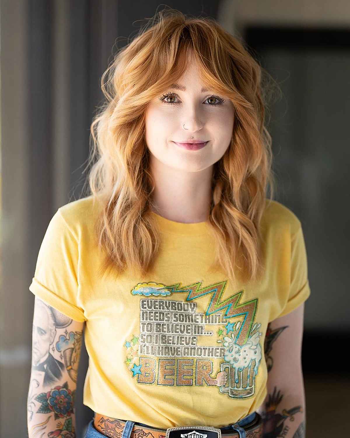 copper shaggy cut and color
