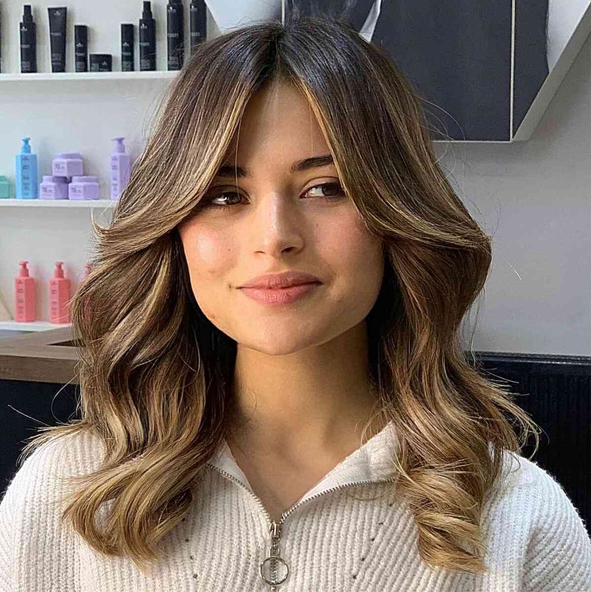 curtain bangs on mid length hair by velatozdamar