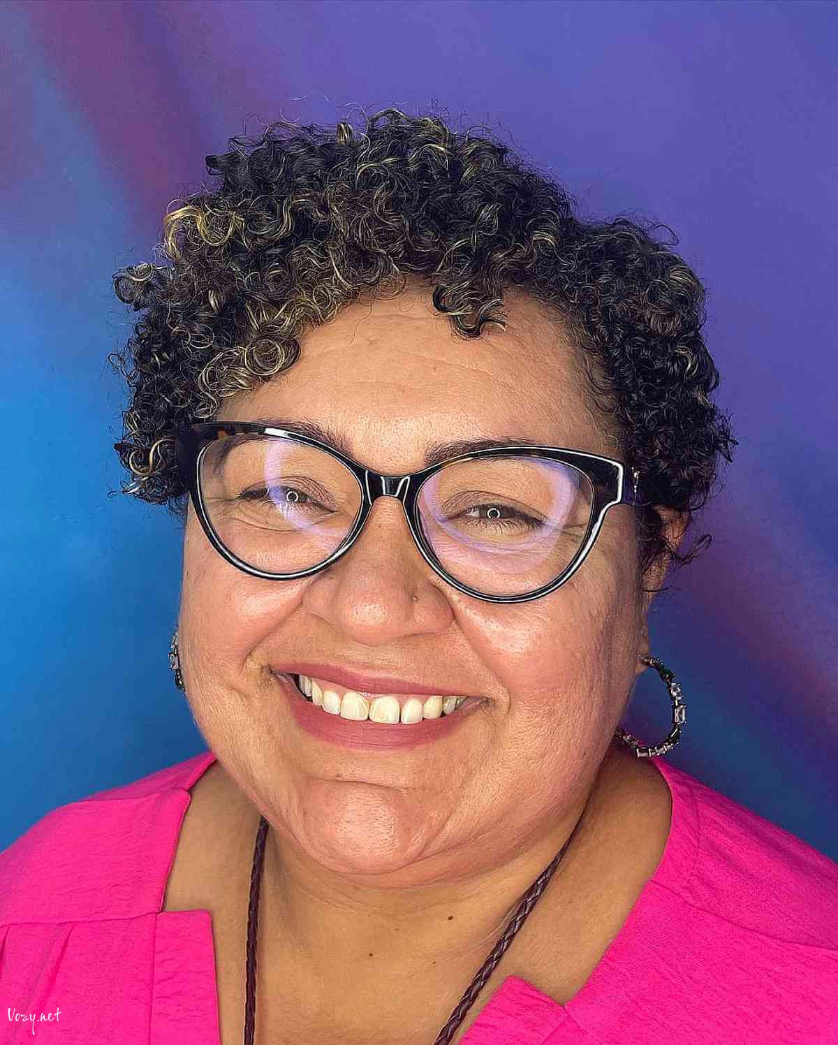 cute short ringlets for 50 year olds with glasses