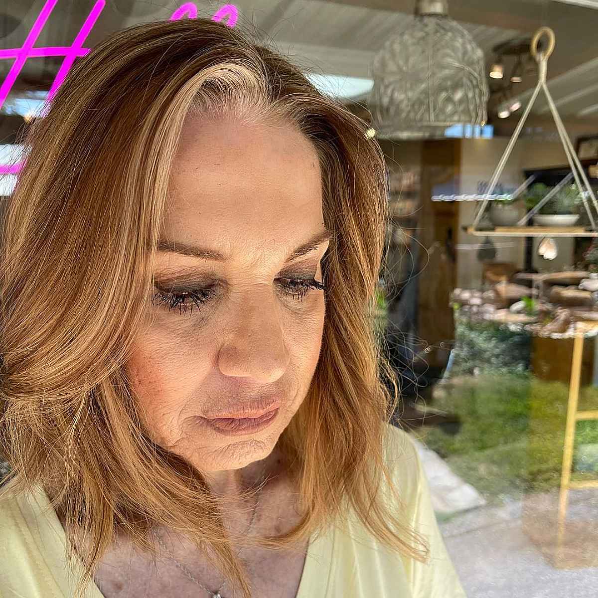 dark red lowlights and honey for ladies in their 70s