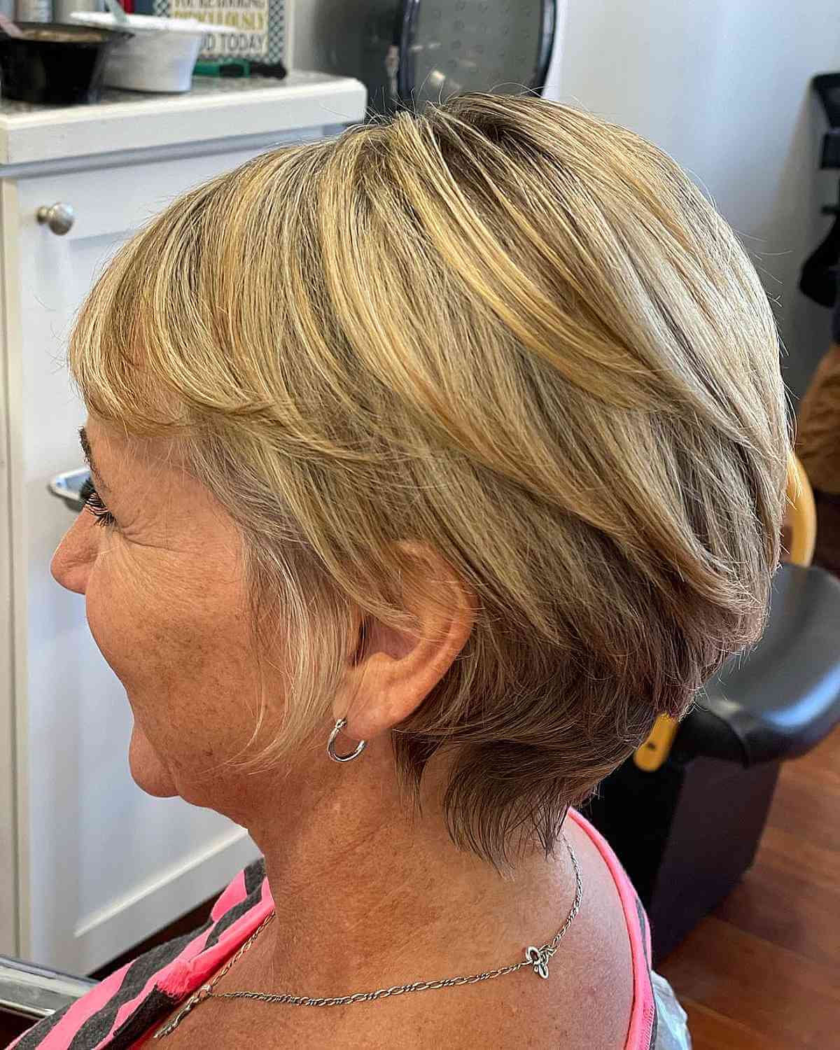 dimensional long pixie on thin hair for women over sixty