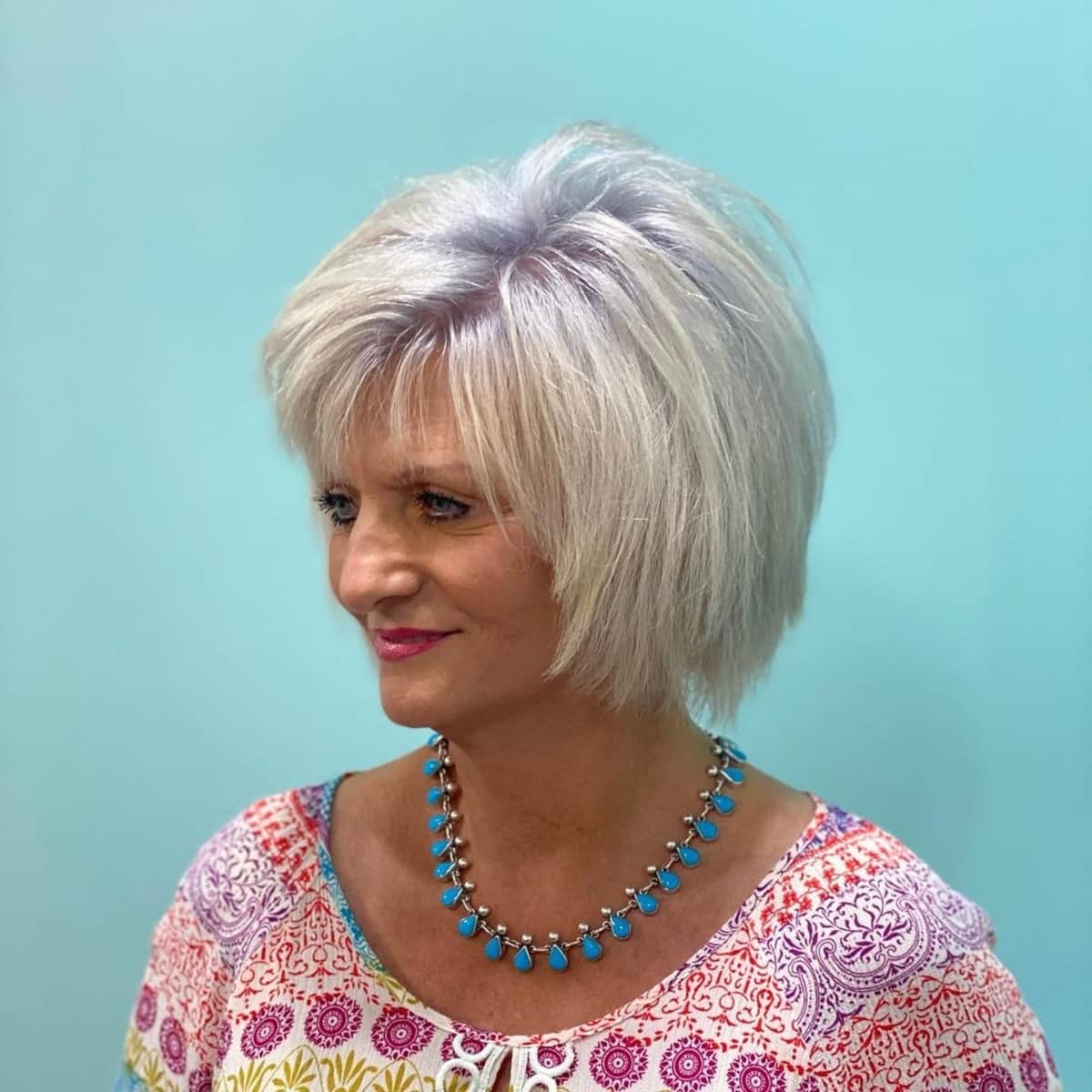 edgy chin length shag for an older woman