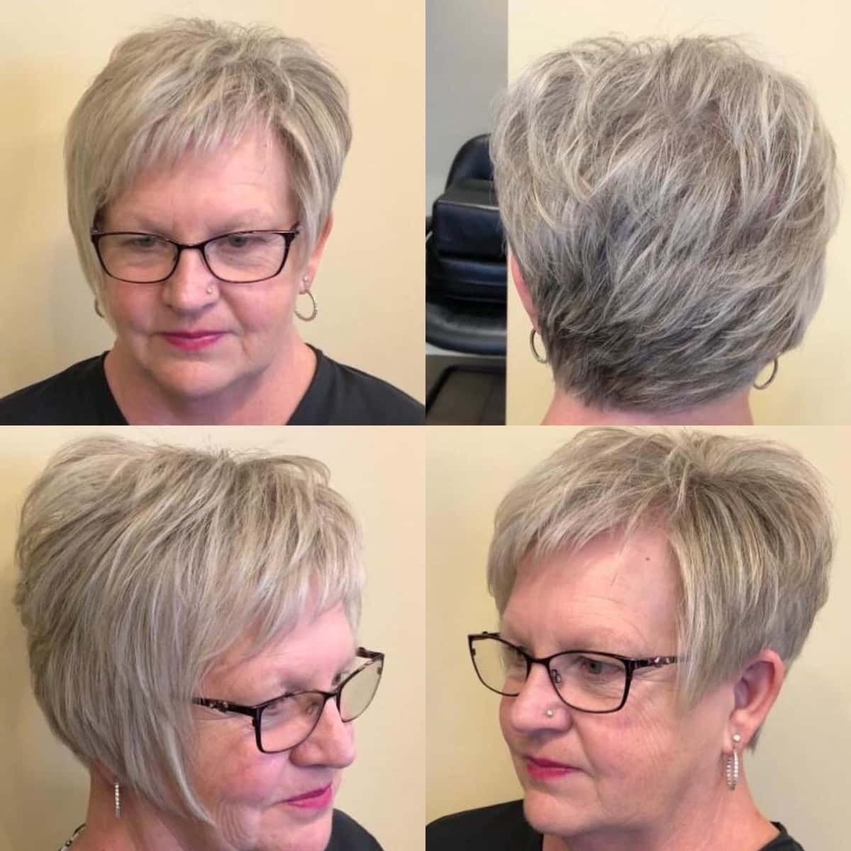 edgy pixie bob with glasses for 60 year old women
