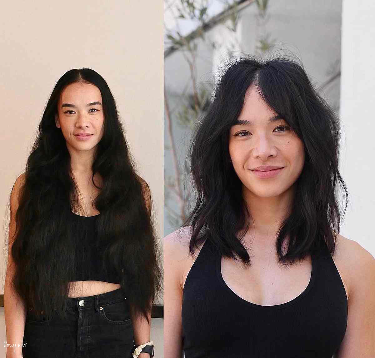 effortless jet black shaggy cut with curtain fringe
