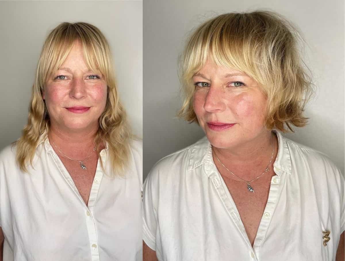 face framing bob with bangs for ladies over 50
