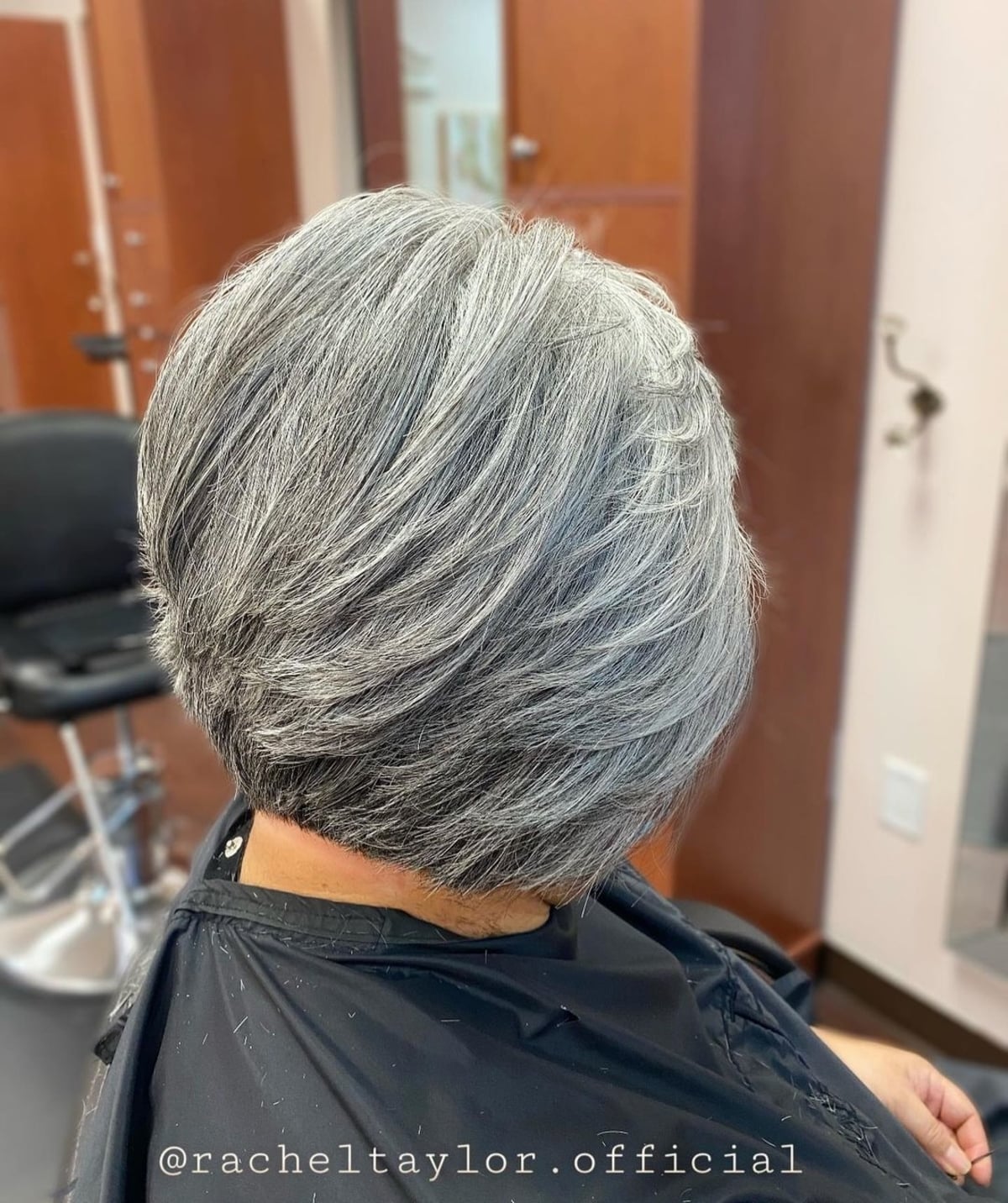 feathered grey bob for older women