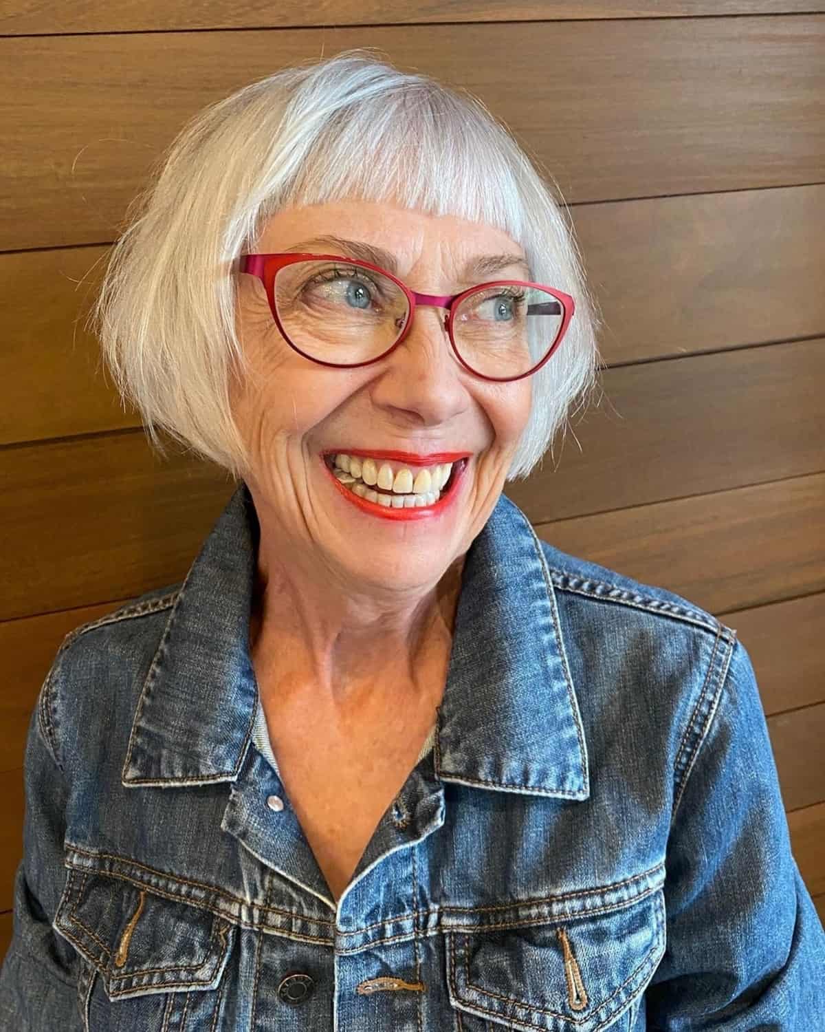 french bob for classy women with over seventy with glasses