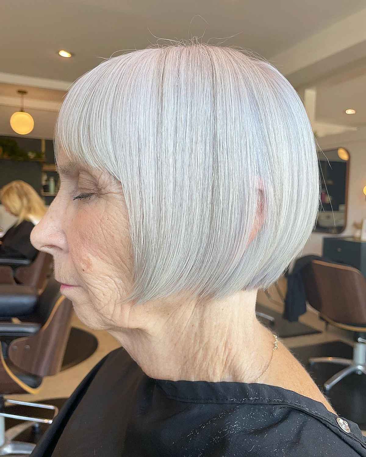french bob with bangs for women in their 70s