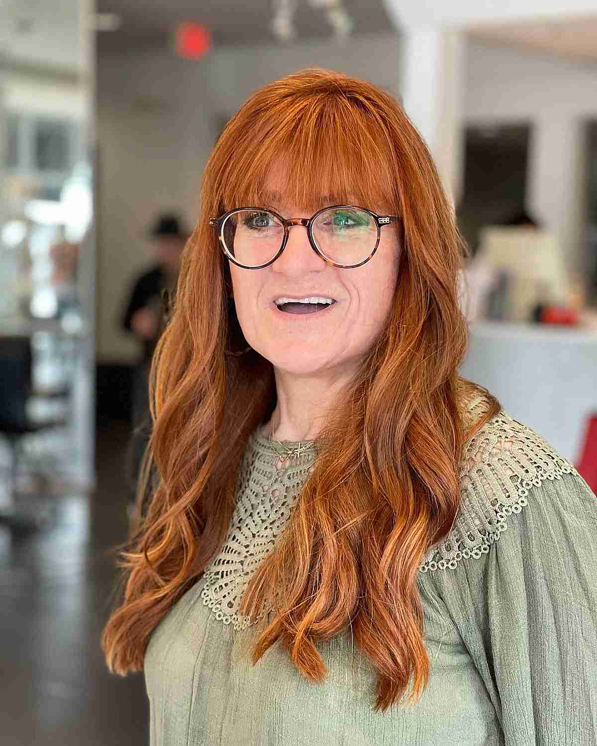 ginger long hair with full bangs