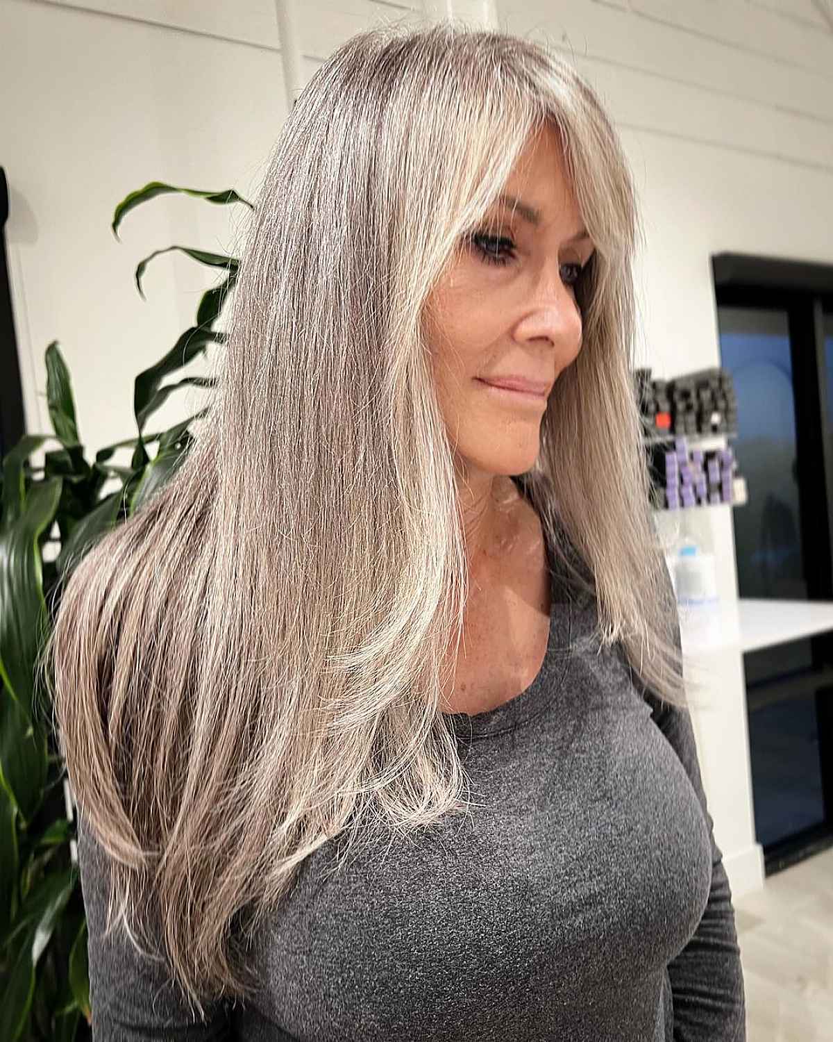 gray balayage for longer hair for ladies over sixty